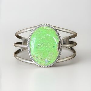 Chimney Butte Sterling Silver Green Turquoise Cuff Bracelet Navajo Signed 40.3g
